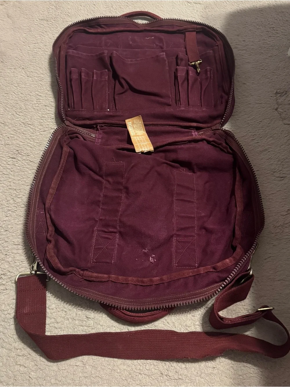 VTG Lands End Square Rigger Canvas Briefcase Messenger Bag Utility Burgundy Wine